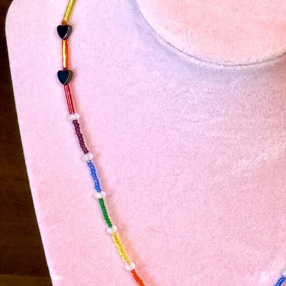 Super Cute Beaded Rainbow and Black Triangle Pride Necklace 18 Inches - Picture 5 of 5